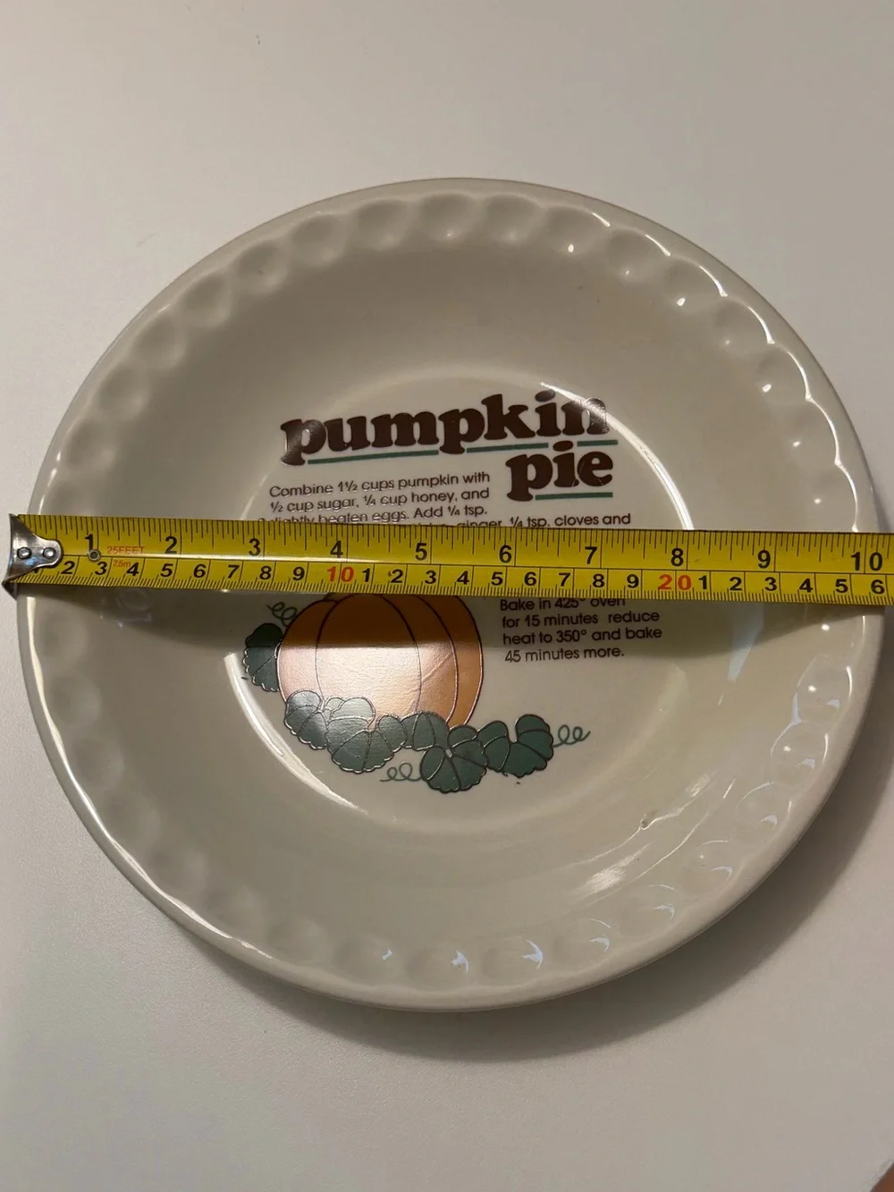 Vtg Mount Clemens Pottery Ceramic Pumpkin Pie Recipe Plate Dish, 11 Inch Deep